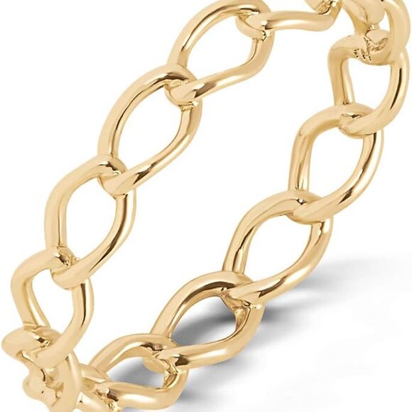 Jewelry - Sterling Silver Rings for Women - Dainty Stackable Open Circle & Chain Gold Ring